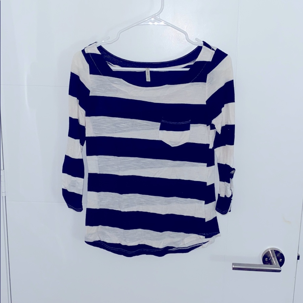 Navy blue and white striped shirt